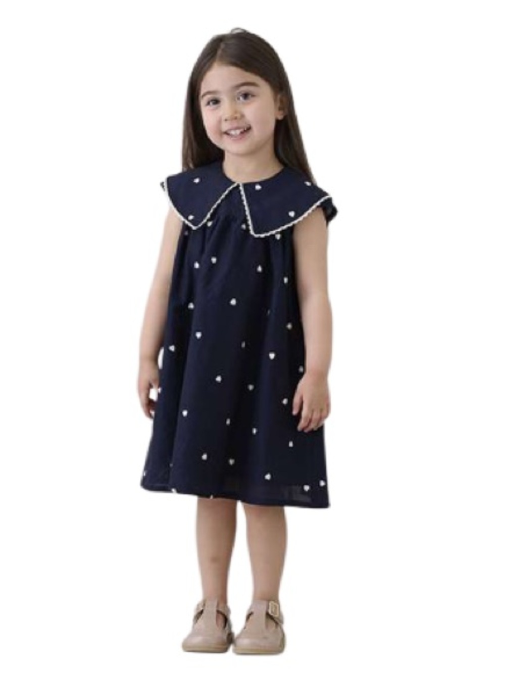 Navy Heart-Print Peter Pan Collar Kids Dress NWT